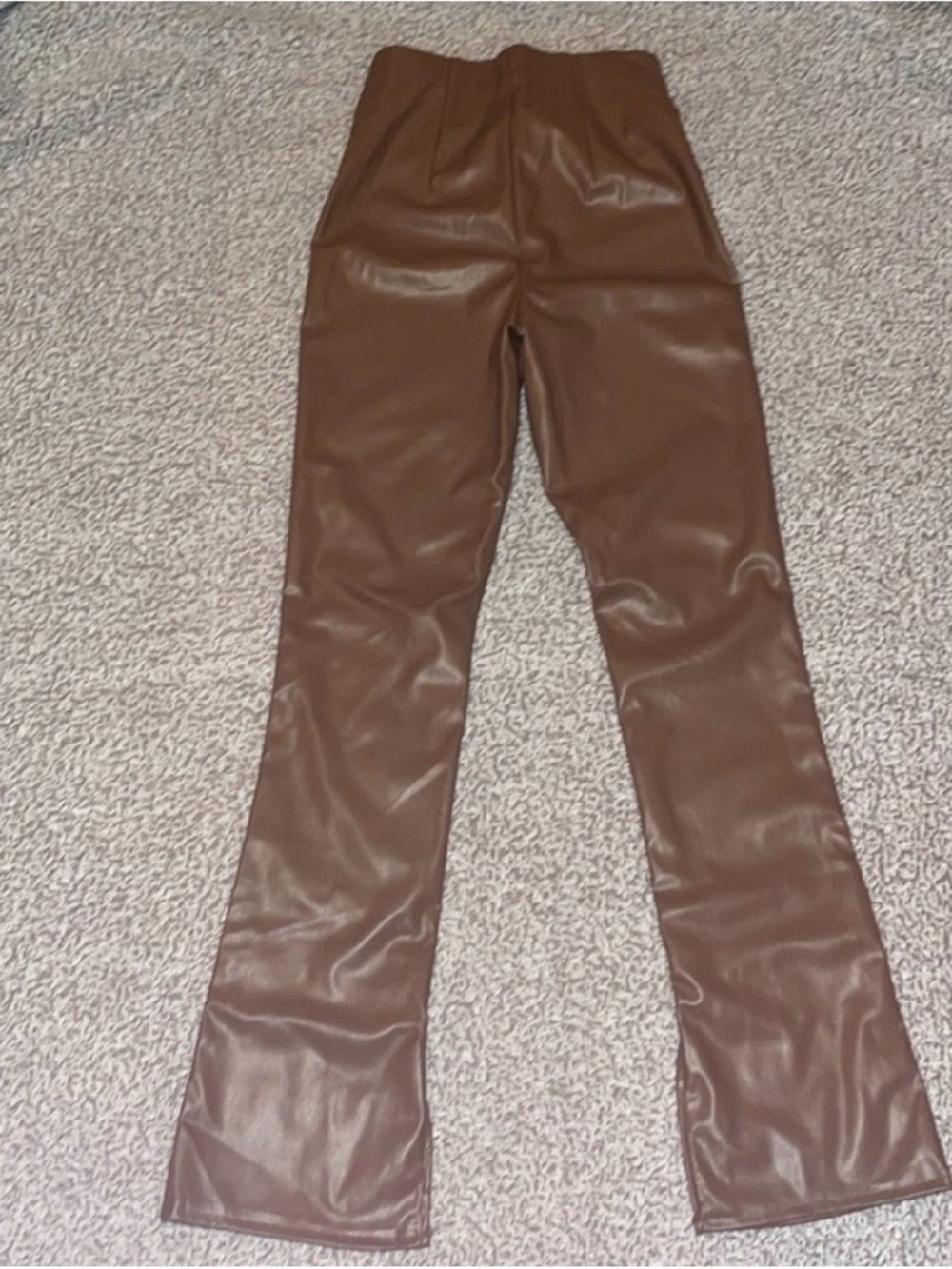 DIVIDED Faux Leather Brown High-Waist Flare Pants